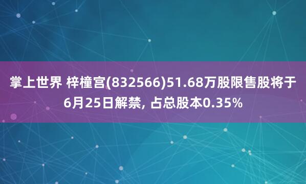 掌上世界 梓橦宫(832566)51.68万股限售股将于6月25日解禁, 占总股本0.35%