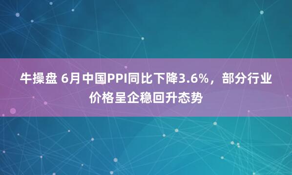 牛操盘 6月中国PPI同比下降3.6%，部分行业价格呈企稳回升态势